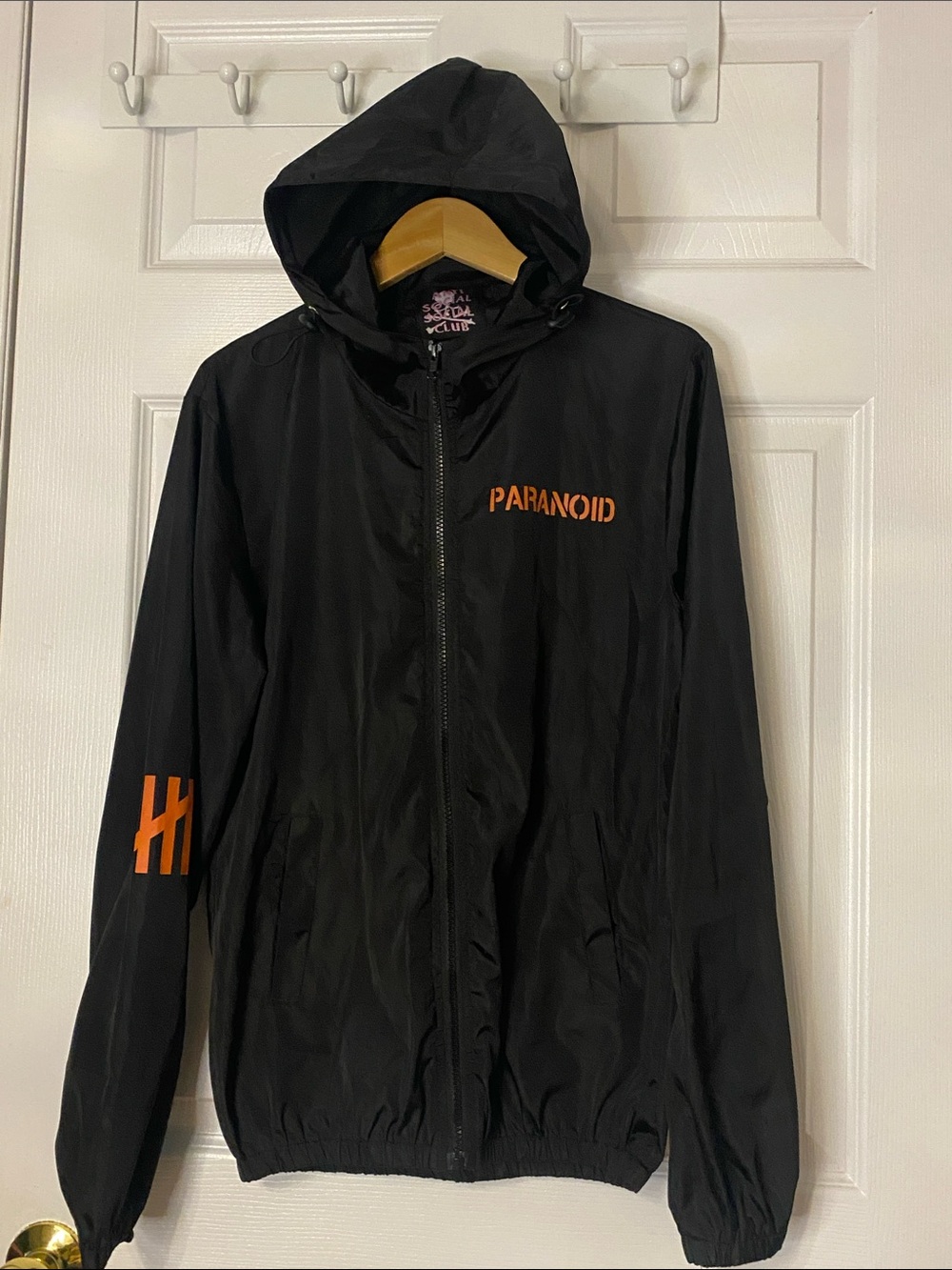Anti Social Social Club Black Hooded Windbreaker with Orange Accents #14